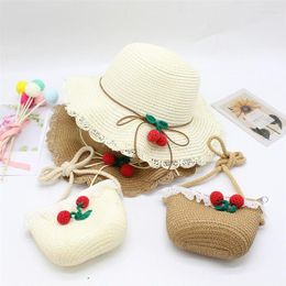 Wide Brim Hats Summer Baby Flower Breathable Hat Straw With Handbag Bags Kids Boy Girls Sun Visor UV Protection Panama Gorras