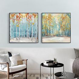 Abstract Birch Trees Canvas Painting With Gold Foil Nordic Posters And Prints Wall Art Picture For Living Room Home Decoration