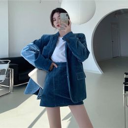 Work Dresses Hstar Thick Warm Slim Korean Style Two Piece Set Women Fall Coat Skirts Suits Solid Tops Vintage Winter Skirt Sets