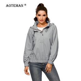 Women's Hoodies & Sweatshirts Women Sport Pullover 2023 Hooded Waterproof Windbreaker Female Outwears Fashion Solid Spring Autumn LL047