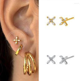 Hoop Earrings 925 Sterling Silver Needle Letter X Tiny Stud For Women Exquisite Korean INS Personality Fashion Jewellery