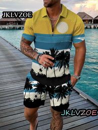 Mens Tracksuits Mens Hawaiian Beachwear Set Summer Boho Shirt Shorts 2Piece Set Casual Polo Shirts and Shorts Sweatsuit Set 230419