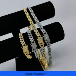 hip hop necklace for mens gold chain iced out cuban chains 8mm diamond inlaid single row 3 diamond men's and women's hiphop bracelet