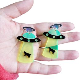 Dangle Earrings & Chandelier Cute Acrylic UFO For Women Creative Cow Spaceship Alien Drop Handmade Novelry Jewelry