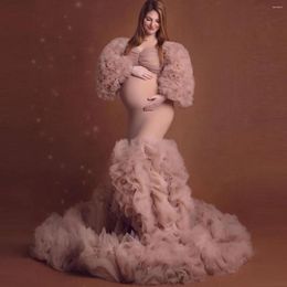 Party Dresses Dusty Pink Mermaid Maternity Dress Tiered Ruffles Long Puff Sleeves Pregnant Gown For Babyshower Poshoot Custom Made