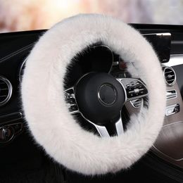 Steering Wheel Covers Winter Imitation Plush Car Braid On Cover Wrap Fashion Warmth Soft Non-slip Grip 37-38 Cm 14.5-15 Inch M Size