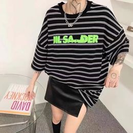 Women's T Shirt SS Black Striped Letter Men Women Foam Print Cotton Casual Tops Ins Fashion lDER Oversize Tees 230419