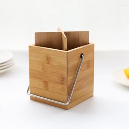 Storage Bottles Bamboo Kitchen Cutlery Tube With Metal Handle Gadgets Tools Organiser Box Accessories Utensils Container Holder Jar