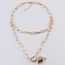 Chains Layered Lock Chain Necklace With Padlock Pendants For Women Men Punk Jewellery Accessories