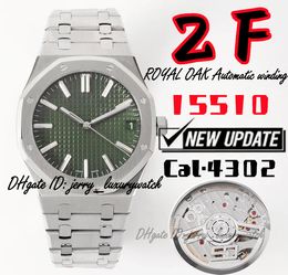 ZF Luxury Men's Watch 15510 Full series 50th anniversary 41mm all-in-one Cal.4302 Mechanical movement. Fine ground 316L steel case, strap green