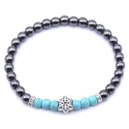 Beaded 10Pc/Set 6Mm Natural Stone Plus Snow Alloy Bracelet Pendant For Men Women Drop Delivery Jewelry Bracelets Dhtzz