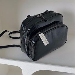 Backpack Black Glossy PU Leather Female 2023 Cute Solid Color Casual All-match Fashion Small Travelling Bag