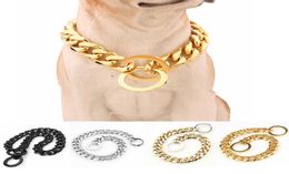 15mm Metal Dogs Training Choke Chain Collars for Large Dogs Pitbull Bulldog Strong Silver Gold Stainless Steel Slip Dog Collar Y209782893