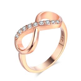 Band Rings Design Infinity Rings for Women Rose Gold Colour Crystal Zircon Couple Statement Ring for Girls Fashion Jewellery Accessories R407