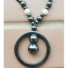 Pendant Necklaces Fashion Jewellery Black Non-Magnetic Hematite Round Necklace 18" SG6156