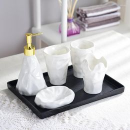 Bath Accessory Set Creative Origami-Shaped Simple Style Five-Piece Ceramic Mouthwash Cup Lotion Bottle Soap Dish Toilet Bathroom Accessories