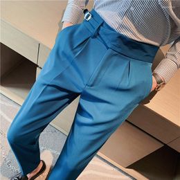 Men's Suits 2023 Brand Clothing Men Spring Stylecasual Nine Cent Trousers/Male Slim Fit High-grade Pure Cotton Stripe Suit Pants Black Grey