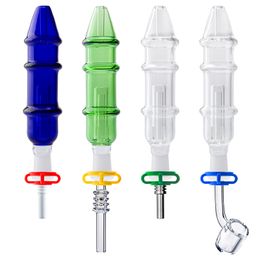 CSYC NC012 Glass Water Bong Smoking Pipe 10mm 14mm Quartz Ceramic Nails Quartz Banger Nail Clip About 7.48 Inches Blue Green Clear Tower Style Dab Rig Bubbler Pipes