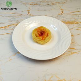 7 InRound Corrugation Dish Restaurant Dinnerware Dinner Plate 100% Melamine White Imitation Porcelain Tableware