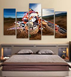 Modern Wall Art Sports Pictures Vintage Abstract Home Decor 5 Panel Motocross Painting On Canvas Posters And Prints Frame6877338