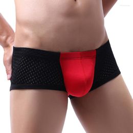 Underpants Men's Boxer Nylon Underwears Male Patchwork Mesh Panties Sexy U Convex Mens Low Waist Boxershorts Calzoncillo Hombre