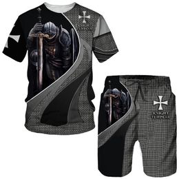 Men's Tracksuits Knight Templar 3D Print Men's T-Shirt/Shorts/Suit Cool Short Sleeve Retro Style Streetwear Two Piece Set Summer Tracksuit Outfit 230419