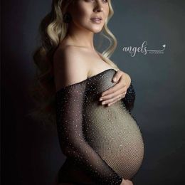 Maternity Dresses Po Shoot Summer Grown for Baby Shower Pregnant Woman SessionPoshoot Outfit Knitted Sheer 230419