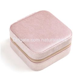 Jewellery Boxes Travel Veet Box With Mirror Gifts Case For Women Girls Small Portable Organiser Zipper Rings Earrings Necklaces Drop D Dhmma