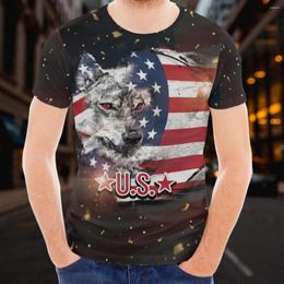 Мужская футболка для воздушной футболки для мужчин Американский флаг Wolf 3d Printed Round Neck Street Summer Fashion Ship Men Tops Camisetas