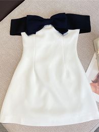 Casual Dresses PREPOMP Summer Collection Sleeveless Black Bow Strapless High Waist White Slim Short Dres GE647 230419