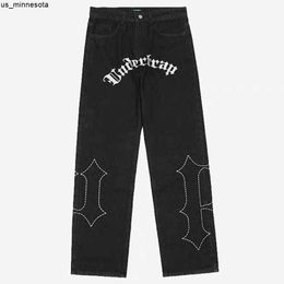 Men's Jeans Y2K retro high street hip hop vibe black jeans men and women loose printing street mopping trousers casual jeans ins tide brand J230419