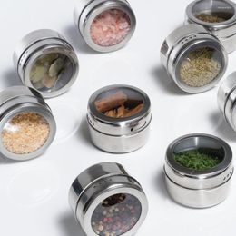 Storage Bottles Magnetic Jar For Spice Sealed Barbecue Box Powder Stainless Steel Wall-mounted Seasoning Tank Set