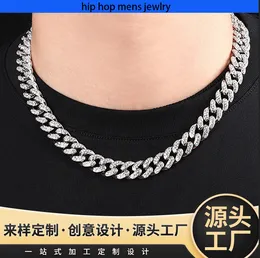 hip hop necklace for mens gold chain iced out cuban chains Cuban chain with diamond bracelet 12mm minimalist men's and women's hiphop necklace