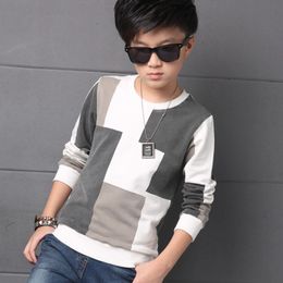 T-shirts Autumn T shirt for Boy Children Clothing Plaid Casual Teenager Long Sleeve Tops Kids Tees Clothes 7 8 9 10 11 12 13 14 Years 230419