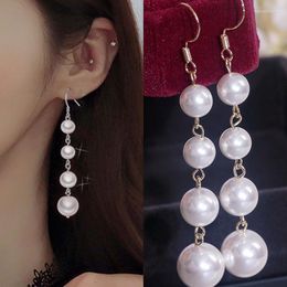 Dangle Earrings Trendy Elegant Simulated Pearl Long Dangling For Women Gold Colour Drop Earring Korean Fashion Party Jewellery Accessories