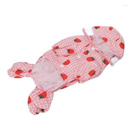 Dog Apparel Raincoat Hooded Reflective Breathable Lightweight Strawberry Patterns Puppy Rain Jacket For Daily Walking