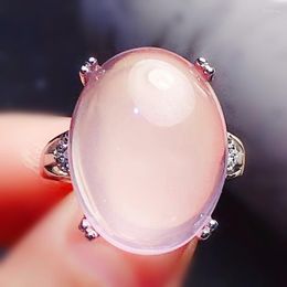 Cluster Rings Per Jewelry Natural Real Rose Quartz Oval Big Ring 925 Sterling Silver 15 20mm 15ct Gemstone Fine X227210