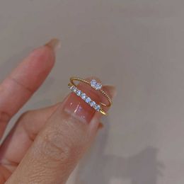 Band Rings Trendy Gold Colour Open Ring Set for Women Delicate Cubic Zircon Korea Style Finger Ring Party Jewellery 2023