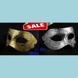 Party Masks Antique Roman Greek Fighter Men Mask Venetian Mardi Gras Masquerade Halloween Costume Half Face Mens Gold Sier Drop Deli Dh6As