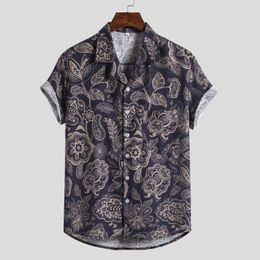 Men's Casual Shirts Button Shirt Men's Collar Printing Sleeve Tops Short Daily Turn-Down Men Fit Apparel