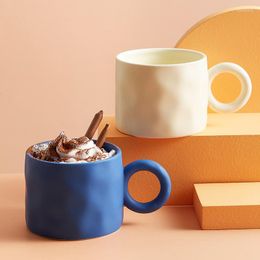 Mugs DROP Handmade Ceramic Mocha Coffee Mug Unique Blue Juice Tea Milk Water Cup Breakfast Oatmeal Couple Drinkware