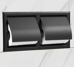 Toilet Paper Holders Double Recessed Toileissue Holder Black All Metal Contruction 304 Stainless Steel Bathroom Roll Box8484069