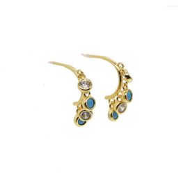 Dangle Earrings Clear Cz Blue Turquoises Round Dots Charm For Girl Gift Bohemia Styles Cute Lovely Female 2023 Latest Jewellery