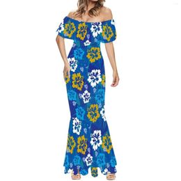 Casual Dresses Polynesia Tribe Summer One-Shoulder Sexy Long Skirt Hawaii Print Beach Dress Elegant Women's Short Sleeve Fishtail