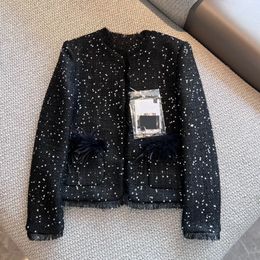 Autumn Black Solid Colour Jacket Long Sleeve Round Neck Sequins Classic Jackets Coat Short Outwear Z3N121138