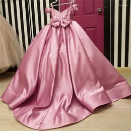 Girl Dresses Pink Flower Dress With Long Train Girls Princess Wedding Party Birthday Fashion Vintage