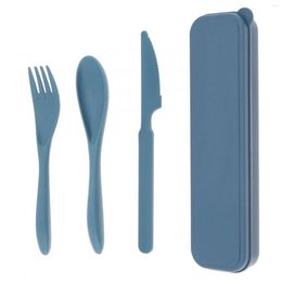 Flatware Sets 4pcs/set Portable Wheat Straw Travel For School Lunch / Camping Picnic Daily Use With Tableware Box