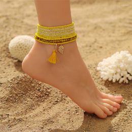 Anklets Bohemia Hand-weave Speed Beaded On Leg For Women Summer Beach Cotton Tassel Foot Jewelry Bohemian Multilayer Anklet 2023