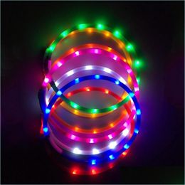 Dog Collars Leashes Led Collar Light Up Usb Rechargeable Glowing Night Safety Pet Necklace Band For Small Medium Large Drop Delive Dhfaz