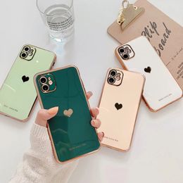 Electroplated Love Heart Phone Case Shell For iPhone 12 13 11 Pro XR X XS Max 8 Plus 14 Soft Silicone Camera Protective Back Cover